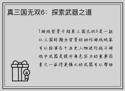 真三国无双6：探索武器之道